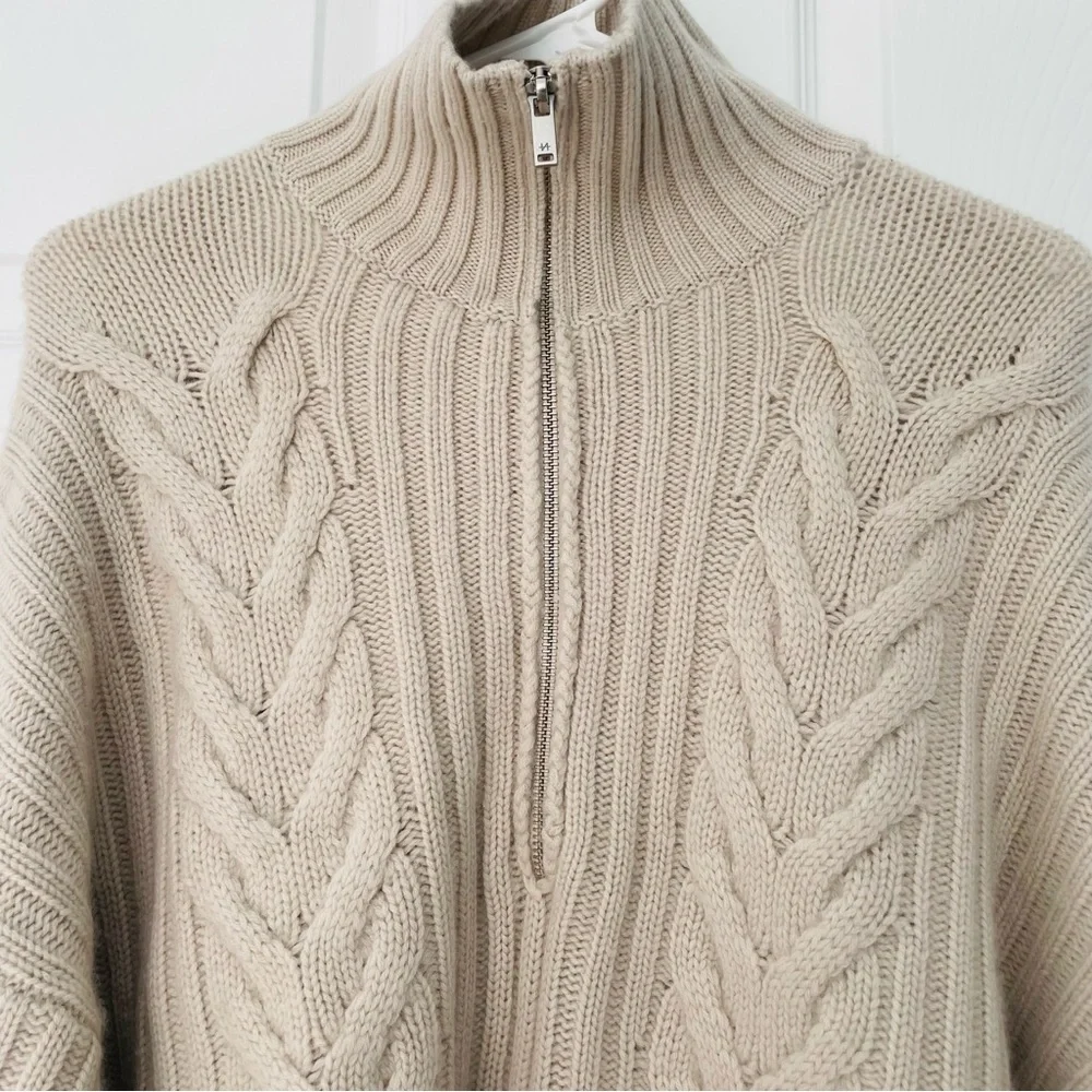 SOLD NAADAM Wool-Cashmere Open-Back Cable Quarter-Zip Taupe Linen Sweater NEW - Picture 10 of 10
